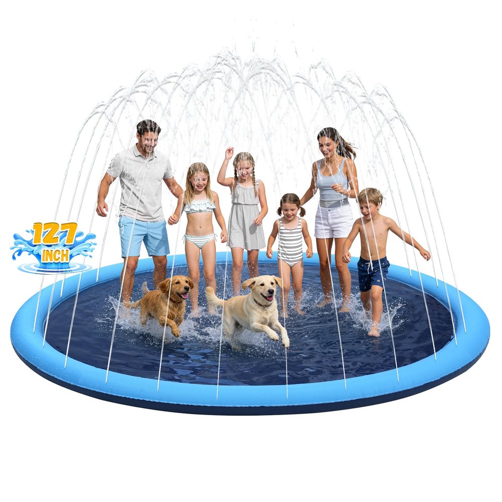 127inch Extra Large Non-Slip Splash Pad Sprinkler for Kid and Dog, Kid Outdoor Toys for Ages 3-12 Boys Girls, Kiddie Dog Pool, Summer Outdoor Water Kids Toys, Parent Games, Backyard, Lawn