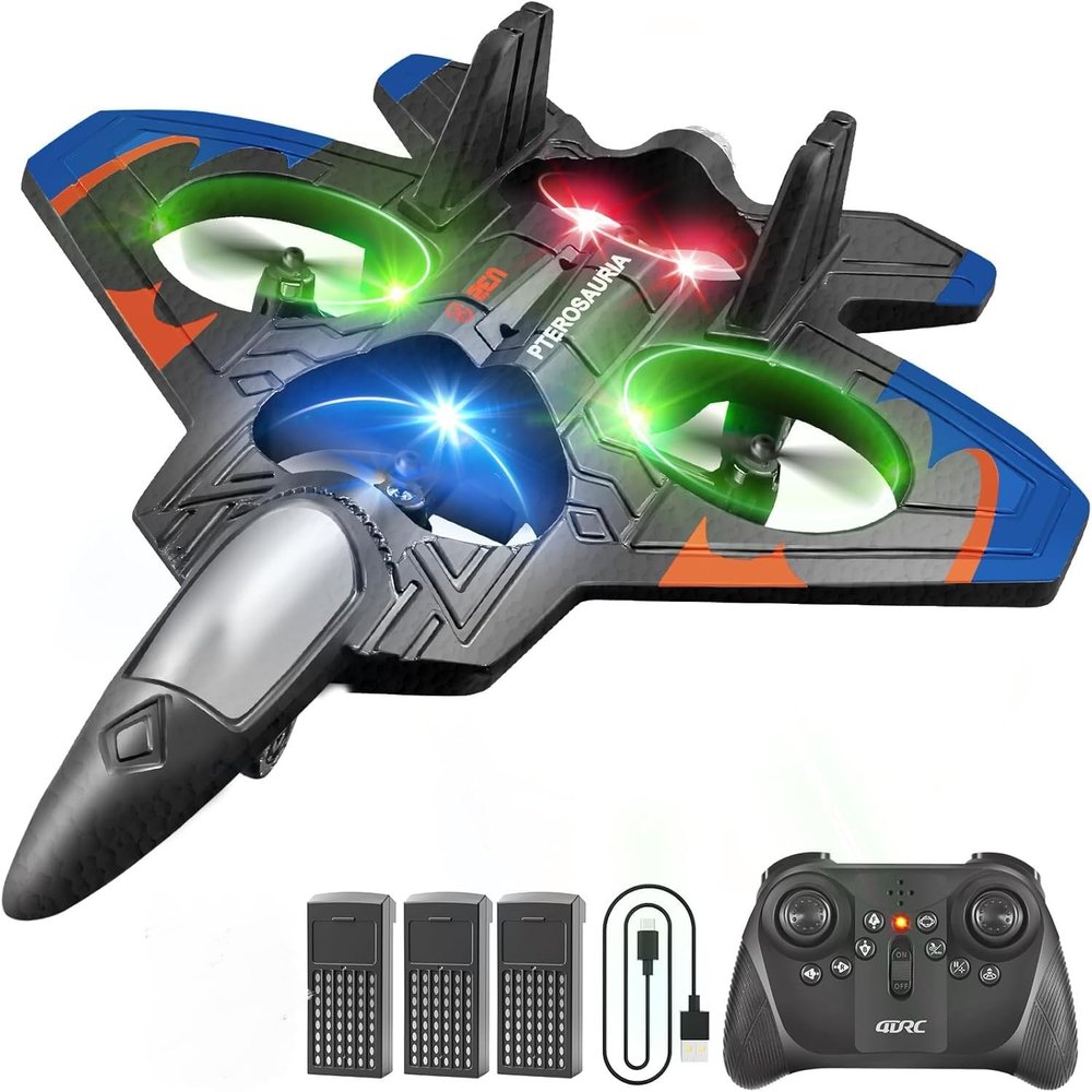 4DRC V32 Foam RC Planes with 3 Batteries, Remote Control Airplanes for Kids Adults 8-16, RC Drone Airplane Helicopter Jet with Light, 360 Flip, Stunt Roll, Airplane Toy Gifts for Kids Boys Adults