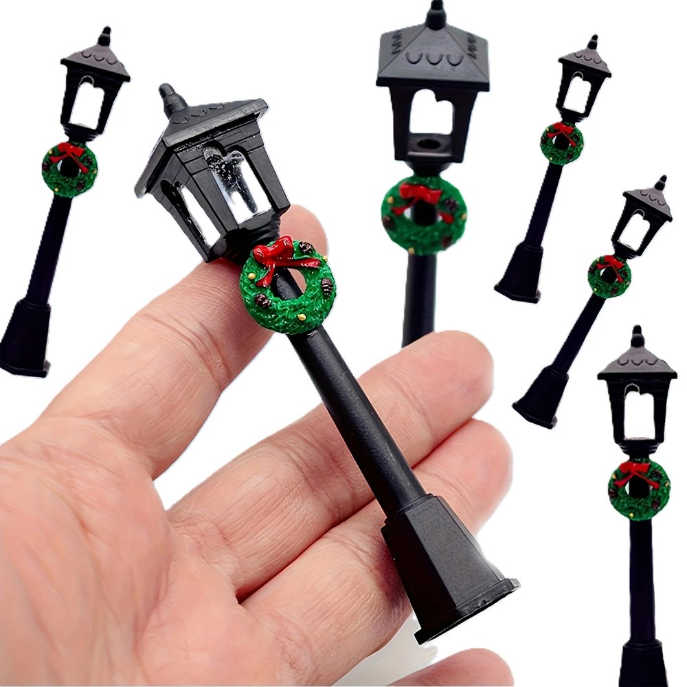 10pcs 4inch 1:12 mini House Miniature Christmas Lamp Village Display Lantern Decorative Mini Street Lights Street Lamp Posts Model Small Home Life Scene Decor Micro Landscape Fairy Garden Ornaments