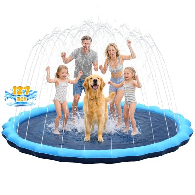 127 inch Extra Large Non-Slip Splash Pad Sprinkler for Kid and Dog, Kiddie Dog Pool, Kid Outdoor Toys for Ages 3-12 Boys Girls, Summer Outdoor Water Kids Toys, Parent Games, Backyard, Lawn