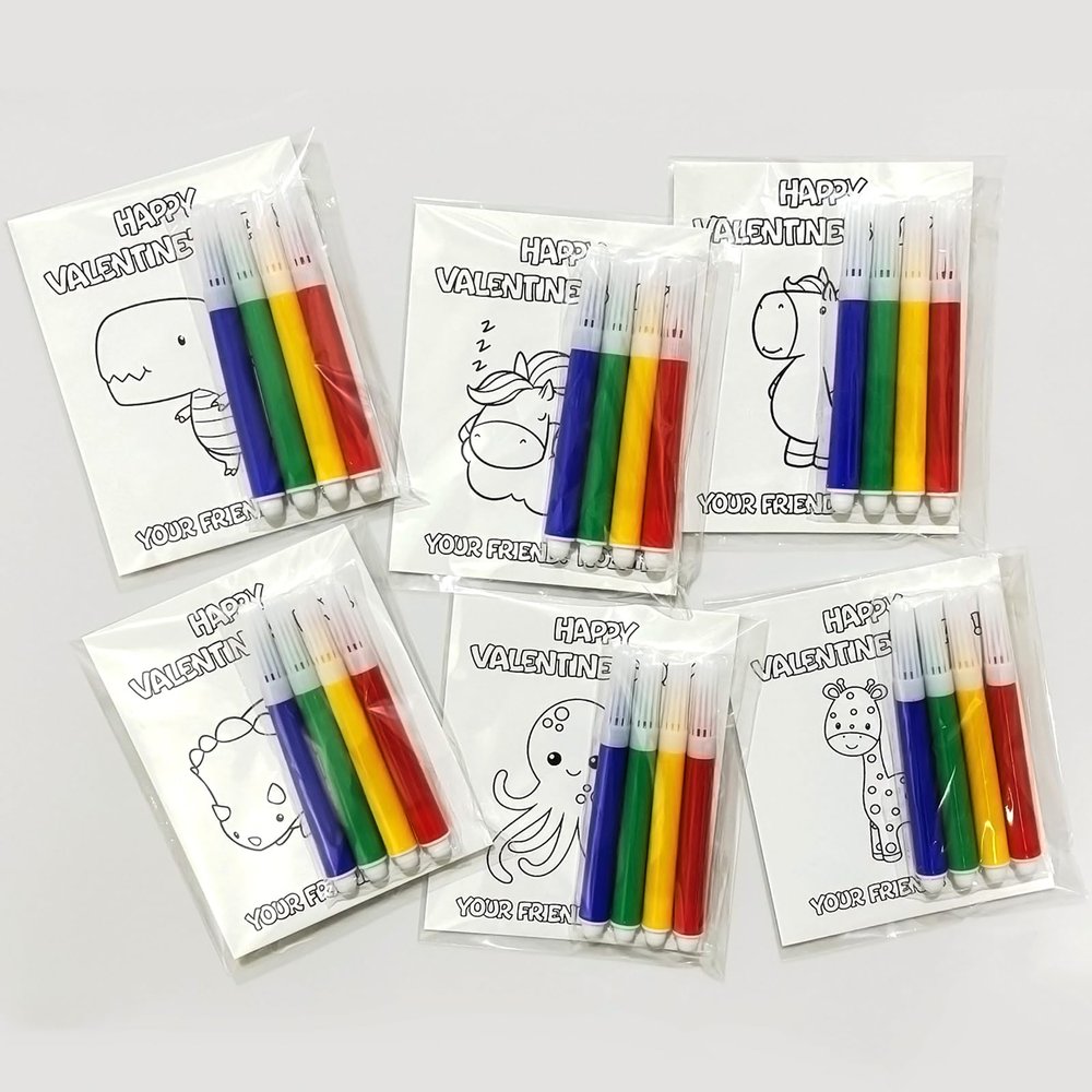 24 Kids Valentine Gift Cards Funny Classroom Party Gifts for Kids Sweet Gift Handmade Graffiti Classroom Boys Girls Valentine's Day Exchange Card Valentine's Day Gift Bag Fillers For Ages 3+