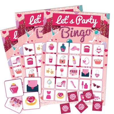 24 Players Pink Shower Girl Party Bingo Game for Adults Girls Women, Bachelorette Party Favors Supplies Decorations,Holidays Friends Gatherings, Sleepover Party Games, Pajama Party Decorations 02