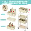 2In1 Baby Diaper Caddy & 3-Tier Rolling Cart, Diaper Caddy Organizer Carts with Dividers, Mobile Metal Utility Cart for Nursery Essentials, Detachable Bedside Cart, Large Capacity, White view 3
