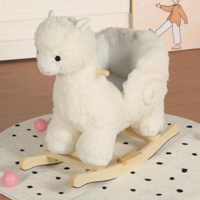 Alpaca Baby Rocking Horse for Toddlers 1 Years to 3 Years, Stuffed Plush Ride-on Rocking Animal with Realistic Sound and Music, Wooden Rocking Horse with Seat, Cream Alpaca, CPC Certified