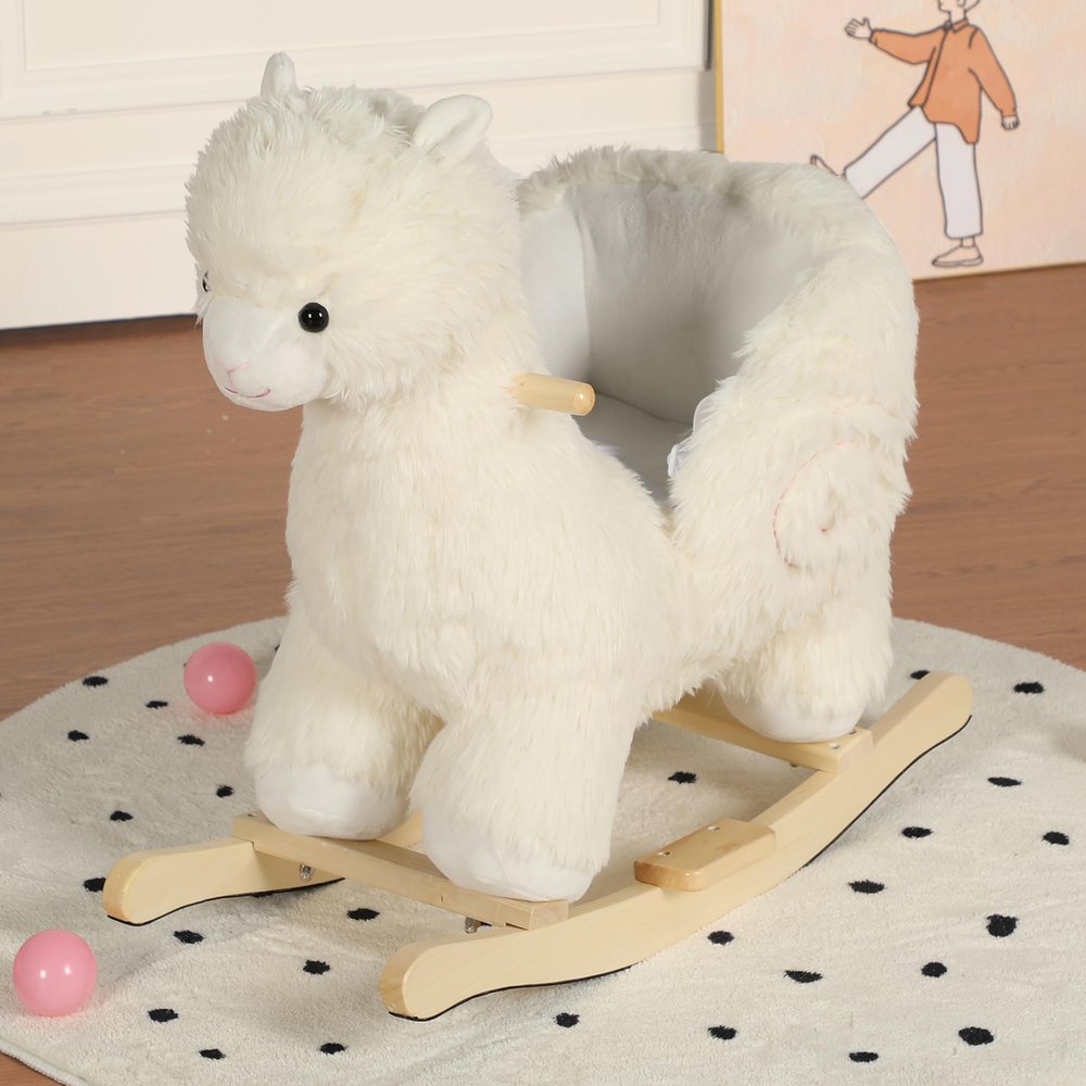 Alpaca Baby Rocking Horse for Toddlers 1 Years to 3 Years, Stuffed Plush Ride-on Rocking Animal with Realistic Sound and Music, Wooden Rocking Horse with Seat, Cream Alpaca, CPC Certified