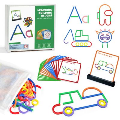 176PCS Pattern Blocks Puzzle STEM Toys for Creative Learning Sticks Shape Building Blocks Educational Resources Brain Teaser Montessori Toys for Preschool and Kindergarten Girls and Boys Ages 5+