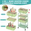 2in1 Baby Diaper Caddy Organizer Cart, 3-Tier Rolling Cart, Metal Diaper Caddy Carts, Bedside Carts for Nursery Essentials Storage, Detachable Dividers, Large Capacity, Green view 3