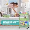 2in1 Baby Diaper Caddy Organizer Cart, 3-Tier Rolling Cart, Metal Diaper Caddy Carts, Bedside Carts for Nursery Essentials Storage, Detachable Dividers, Large Capacity, Green view 4