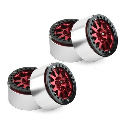 2.2 Inch Beadlock Wheel Rims Heavy Duty Alloy for 1:10 RC Crawler SCX10 TRX-4 4Pcs-Set Red