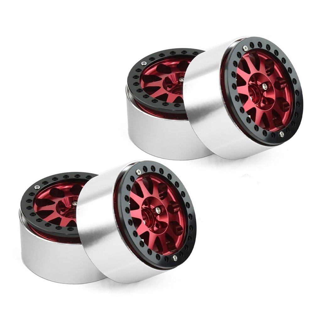2.2 Inch Beadlock Wheel Rims Heavy Duty Alloy for 1:10 RC Crawler SCX10 TRX-4 4Pcs-Set Red