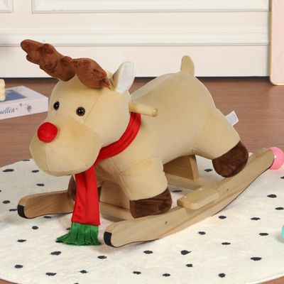 Reindeer Baby Rocking Horse for Toddlers 1 Years to 3 Years, Stuffed Plush Ride-on Rocking Animal with Realistic Sound and Music, Wooden Rocking Horse with Seat, Apricot Reindeer, CPC Certified