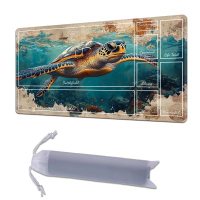 HGGJFLYX Playmat with Zone for MTG,28x16 Inch for TCG Playmat with Non-Slip Rubber Base,Smooth Surface Stitched Edges,Magic Card Game Mat with Storage Bag,and Desk Mousepad,Map Turtle Ocean