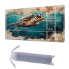 HGGJFLYX Playmat with Zone for MTG,28x16 Inch for TCG Playmat with Non-Slip Rubber Base,Smooth Surface Stitched Edges,Magic Card Game Mat with Storage Bag,and Desk Mousepad,Map Turtle Ocean view 1
