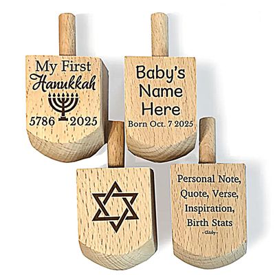 Personalized Wooden Dreidels Baby's First Hanukkah Gift Hanukkah Gifts for Kids Custom Engraving Available with Name and Year