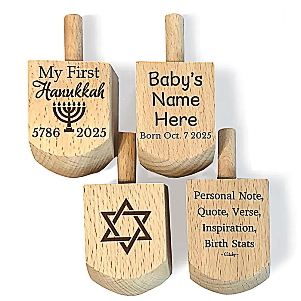 Personalized Wooden Dreidels Baby's First Hanukkah Gift Hanukkah Gifts for Kids Custom Engraving Available with Name and Year
