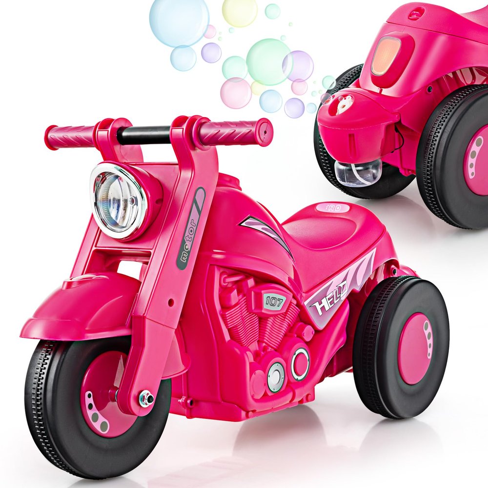 OLAKIDS Ride on Push Car, Foot-to-Floor Sliding Car for Toddlers Kids Motorcycle with Bubble Maker, Music, 3 Wheels Ride on Toys Gift for Boys Girls Aged 3-5 Years (Coral)