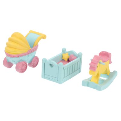 FESTFENDS 3pcs Resin Cake Adornments with Crib and Rocking Horse Ornaments Creative Cartoon Dessert Toppers for Birthday Party Decorations Environment-Friendly Shower Table Decor