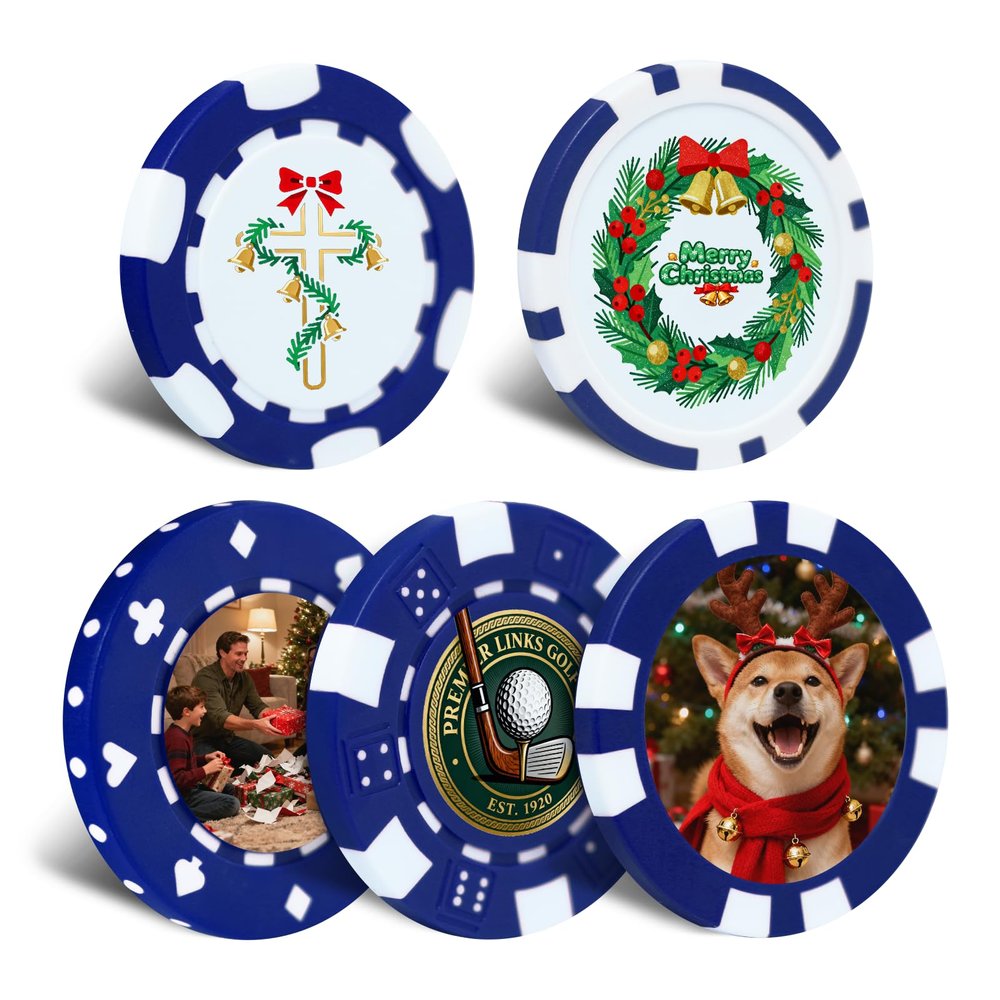 12 Grams Perfessional Customized Clay Poker Chips 30-500 PCS Personalized Casino Chips with Logo & Design 40MM Custom Casino Chips for Christmas Wedding Gifts (D, Blue)
