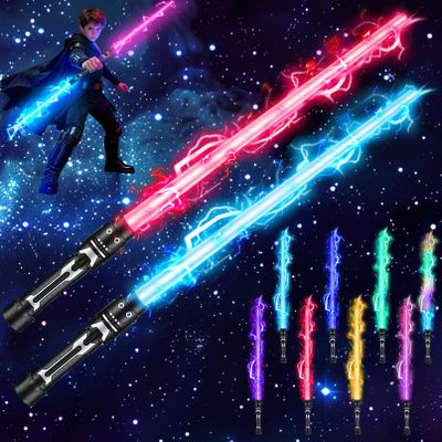 Light Up Sword, 2-in-1 Retractable Dual Saber with 8 Colors & FX Sound, Telescoping Blades for Immersive Play, Cosplay Costume Accessory, Halloween Christmas Birthday Gift for Kids, Boys & Girls