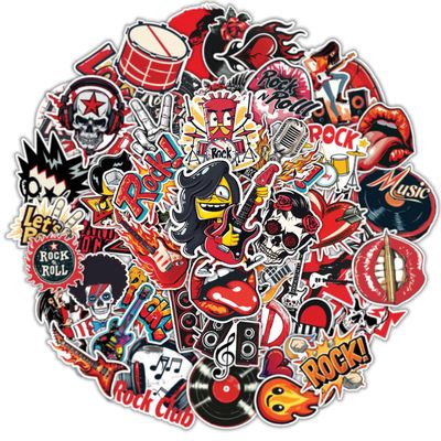 100PCS Rock and Roll Stickers  Cool Music Vinyl Decals for Musicians, Bands, Punk Fans, Laptop, Guitar, Drum, Water Bottles