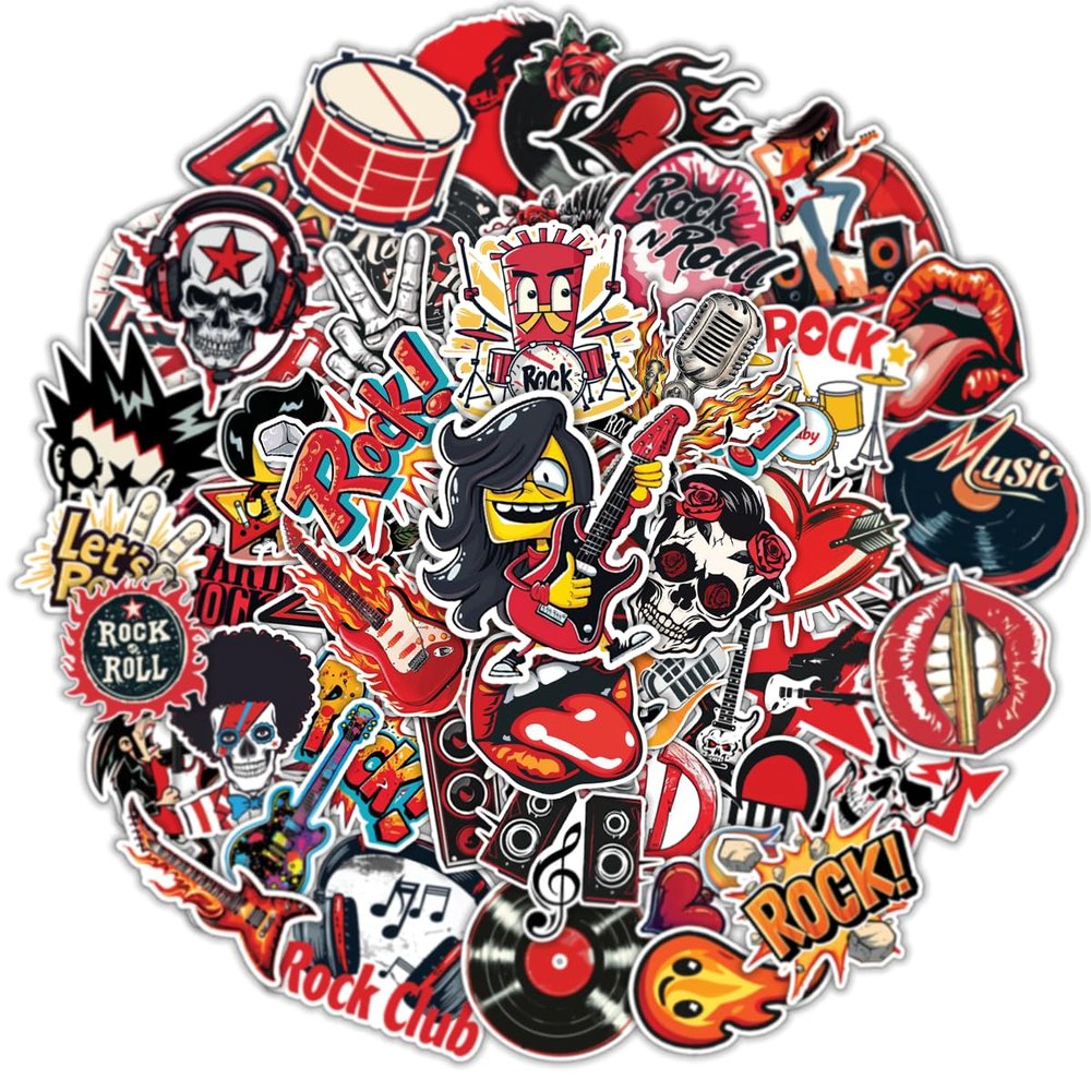 100PCS Rock and Roll Stickers  Cool Music Vinyl Decals for Musicians, Bands, Punk Fans, Laptop, Guitar, Drum, Water Bottles