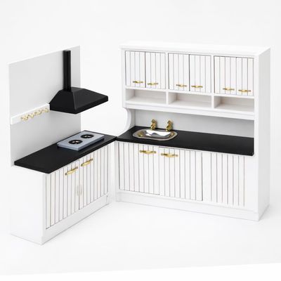 1/12 Scale Doll House Kitchen Cabinet - Miniature Mini Table with Stove Sink Cabinet, Mini Wooden Dining Room Furniture Accessories, Decoration for Dollhouse Accessory