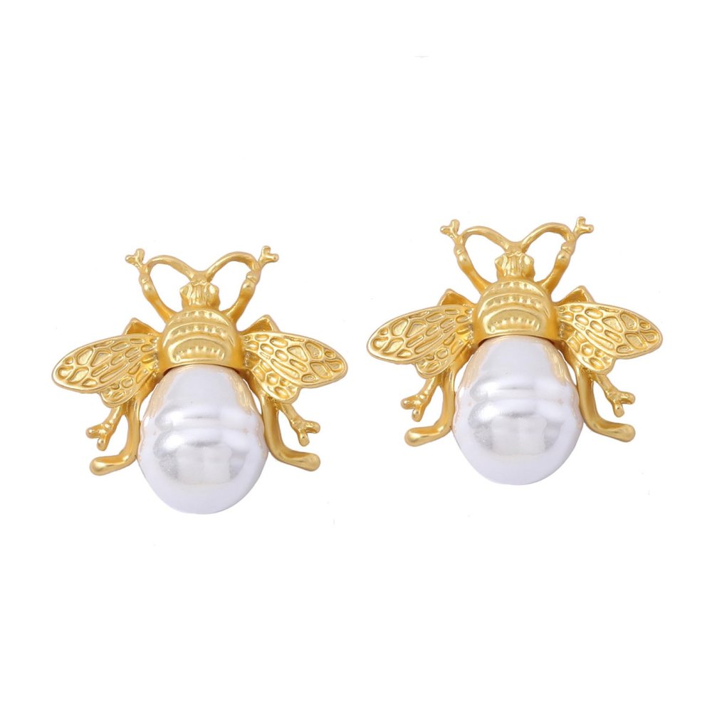 3.1 * 3cm Baroque Imitation Pearl Insect Retro Earrings ,golden,3.1 * 3cm