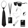 Agent Costume Black Men Secret Service Outfit Cosplay Costume Hat Tie Sunglasses Ring Card Case for World Book Day Halloween (Style 3) view 1
