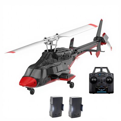 Goekhyrani RC Helicopter Model, A61 1/53 Scale Air-Wolf 2.4G 4CH Single Rotor RC Plane with Optical Flow Altitude Hold (RTF Version/Black and White) (Red Black)