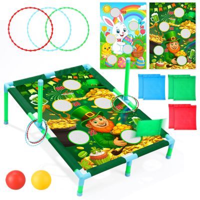 Gemscream 2 Set 3 in 1 St. Patrick's Day Bean Bag Toss with Bean Bags Easter Bunny Portable PVC Framed Cornhole Outdoor Balls Rings Toss Gift for Family Party Supplies Yard Activities