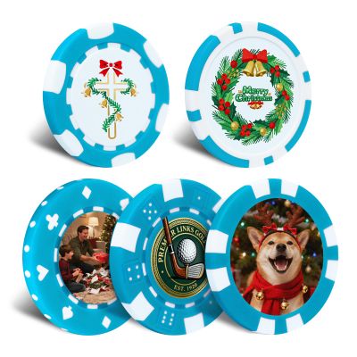12 Grams Perfessional Customized Clay Poker Chips 30-500 PCS Personalized Casino Chips with Logo & Design 40MM Custom Casino Chips for Christmas Wedding Gifts (E, Light Blue)