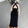 1/12 Scale Female Figure Clothes, Form-Fitting Backless Cheongsam for 6 inch Action Figure, 1/12 Tight Cheongsam Chinese-Style Dress, Bodycon Halter-Neck Cheongsam (Pure Black) view 2