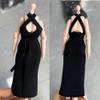 1/12 Scale Female Figure Clothes, Form-Fitting Backless Cheongsam for 6 inch Action Figure, 1/12 Tight Cheongsam Chinese-Style Dress, Bodycon Halter-Neck Cheongsam (Pure Black) view 3