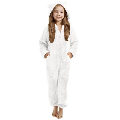 Likthione Christmas Reindeer Onesie for Kids Girls Jumpsuits Costume Deer Animal One Piece Hooded Onesie Holiday Jumpsuit (White #4, 9-10 Years)