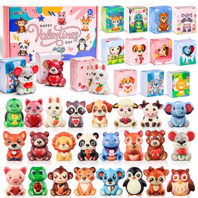 24 Pack Valentines Day Gifts for Kids Classroom, Cute Animal Stress Relief Squishy Toys in Prefilled Boxes, Valentines Classroom Exchange Party Favors Goodie Bag Stuffers