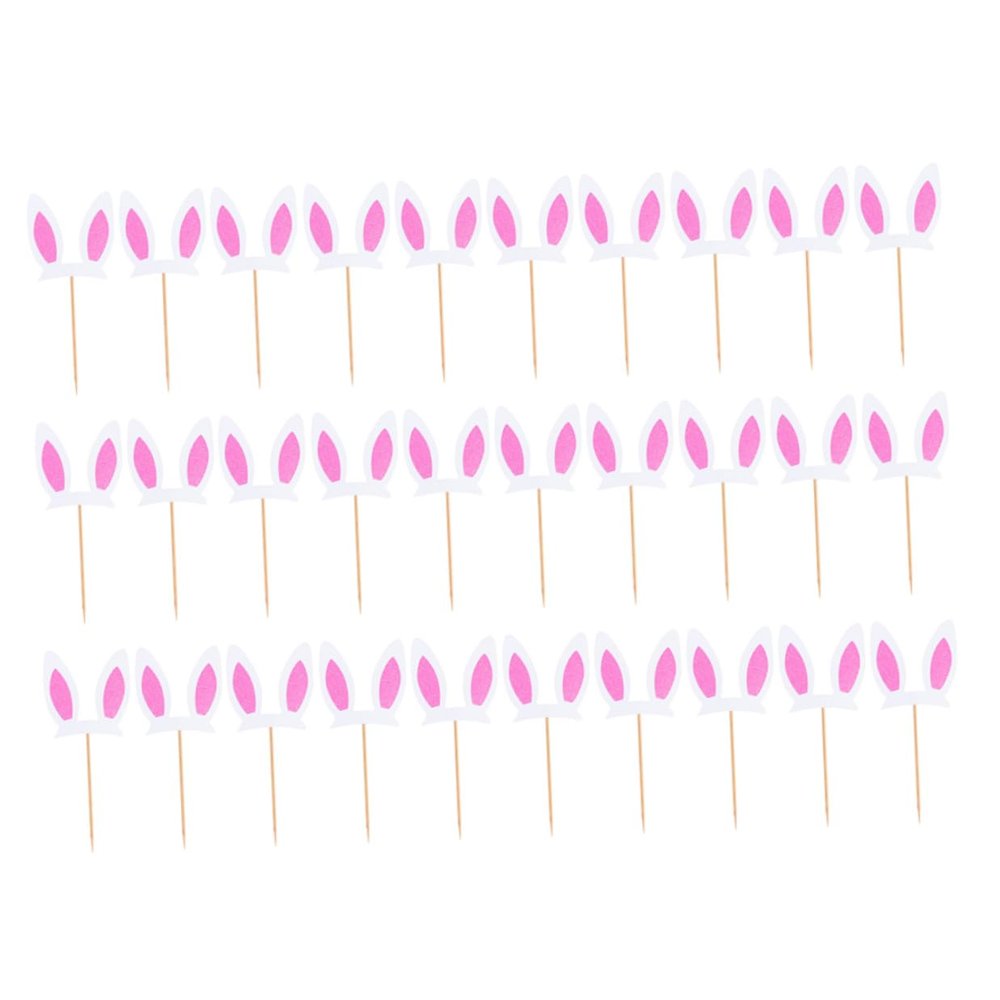 HAKIDZEL 30Pcs Glitter Bunny Ear Cake Toppers for Easter Party Decorations Rabbit Ear Cupcake Picks for Birthday Wedding Spring Celebration Safe Food-grade Material