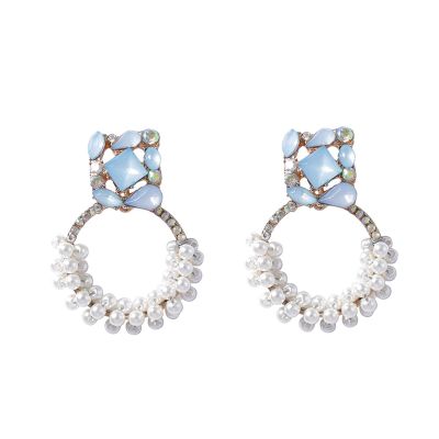 4.5 * 3.5cm Bohemian Geometric Pearl Earrings For Women,blue,4.5 * 3.5cm