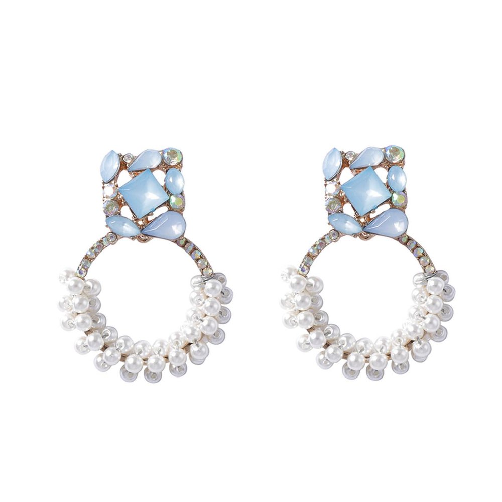 4.5 * 3.5cm Bohemian Geometric Pearl Earrings For Women,blue,4.5 * 3.5cm