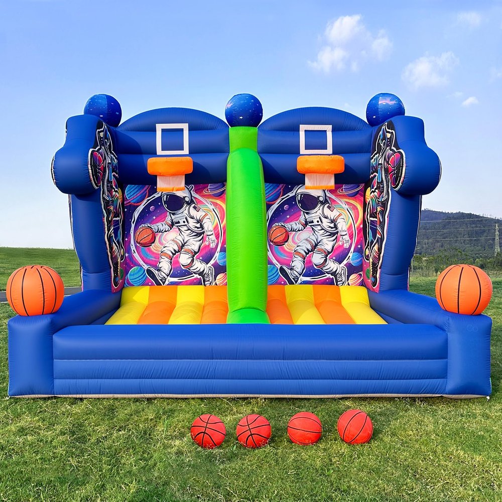 GR8FUN Inflatable Basketball Hoop Shot 131010ft, Blow Up Inflatable Basketball Game with 4 Balls 2 Hoops, Air Blower, Inflatable Games for Outdoor Parties, Carnival Events, Lawn Games