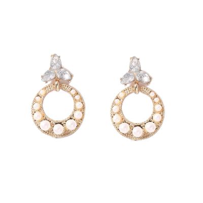 2.8 * 1.7cm Hollow Out Circle Inlaid With Pearls, Retro Geometric Alloy Earrings For Women,golden,2.8 * 1.7cm