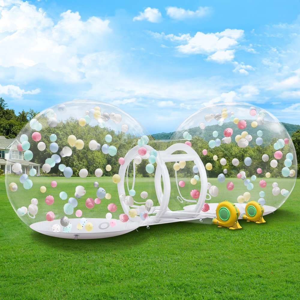 10FT Inflatable Bubble House Dome for Kids, Clear PVC Inflatable Bubble House Tent with Tunnel, Bubble Balloon House with Air Blower, 600W Air Pump for Party (Clear, 20.5FT)