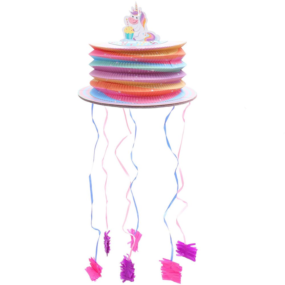 Beaupretty Pull String Pinata Unicorn Lantern Party Decoration for Birthday Handmade Mini Pinata for Hanging with Surprise Filling Festive Indoor Outdoor Fun Game Prop