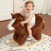 Baby Rocking Horse, Toddler Rocking Toy with Lullaby Song, Moose Wooden Horse with Hand Puppets & Safety Belt for Baby Boys Girls Nursery/Child Christmas Birthday Gift (Brown) view 1