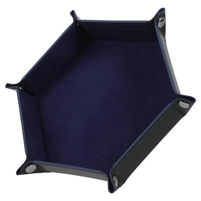 Abaodam Foldable PU Dice Tray with Velvet Lining Portable Dice Holder and Storage Box for Tabletop Games Party Supply Organizer and Elegant Blue Foldable Tray