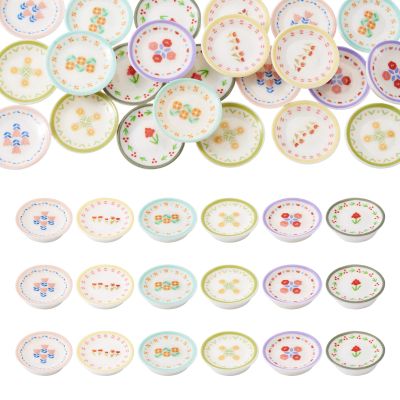 Magibeads 24Pcs Miniature Flower Plate Dollhouse Accessories Resin Mini Tableware Imitation Ceramic Bowl Tiny Dishes Ornaments Micro Landscape Decorations Garden Home Party Decorations Crafts Supplies