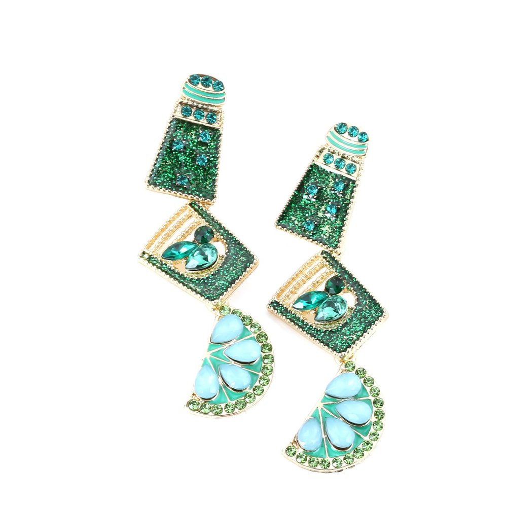 5.9 * 2cm Bohemian Geometric Multi-Layer Enamel Fruit Cup Earrings,green,5.9 * 2cm