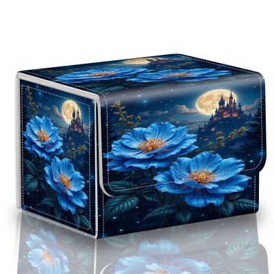 Gmeyutqy Card Game Storage Box Magnetic Deck Box for MTG Commander Holds 110+ Single Sleeved Cards Premium Card Deck Case for TCG CCG Trading Cards, Blue Floral Dream Castle
