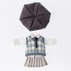 1/12 Scale Student Sweatshirt Suit School Cardigan Set Uniform Outfit Clothing for 6-inches Action Figure, Including Beret & Long-Sleeved Shirt & Tie & Waistcoat & Shorts (Grey-White, Female) view 2