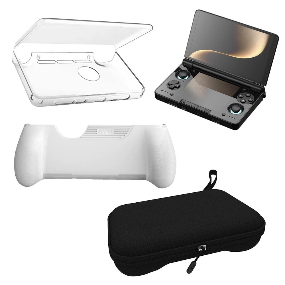 Handheld Gaming Console Accessory Bundle Compatible with Ayn Thor - TPU Grip, Protective Shell, Carrying Case, Full Protection (White)