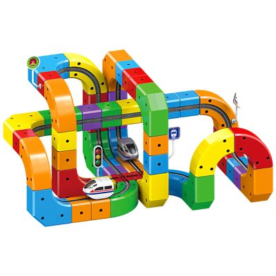 2025 Electric Train Set for Kids, Flexible Race Track with Gravity-Defying 3D Embedded Layouts, Motorized Car, STEM Building Blocks Toy for Boys & Girls Ages 3-8